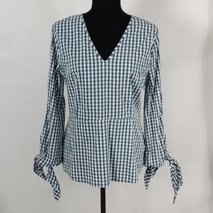Universal Standard For J. Crew Gingham Poplin Tie Sleeve Top